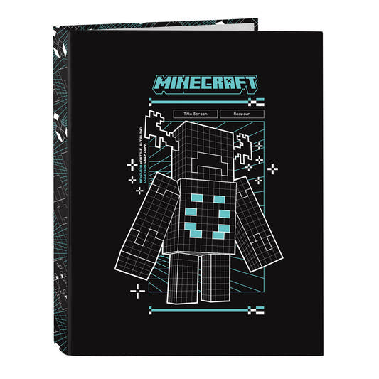 Carpeta A4 Minecraft Screen negra con 4 anillas y figura pixelada