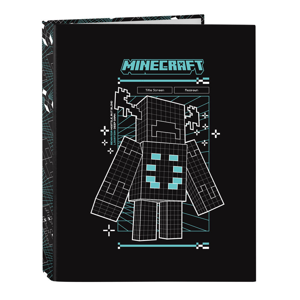 Carpeta A4 Minecraft Screen negra con 4 anillas y figura pixelada