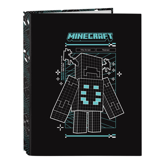 Carpeta A4 Minecraft Screen negra con 4 anillas y figura pixelada