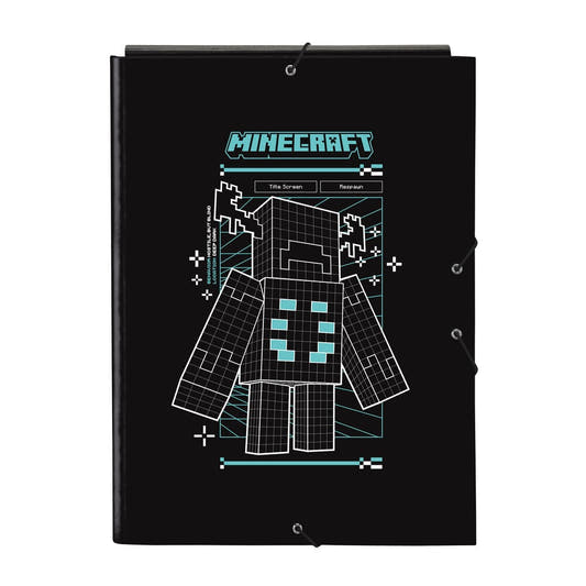 Carpeta A4 Minecraft Screen negra con personaje pixelado y cierre de gomas