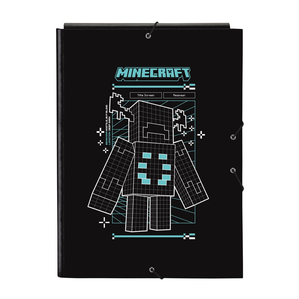 Carpeta A4 Minecraft Screen negra con personaje pixelado y cierre de gomas