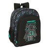 Mochila Minecraft negra de 38 cm con diseño pixelado turquesa y bolsillo frontal