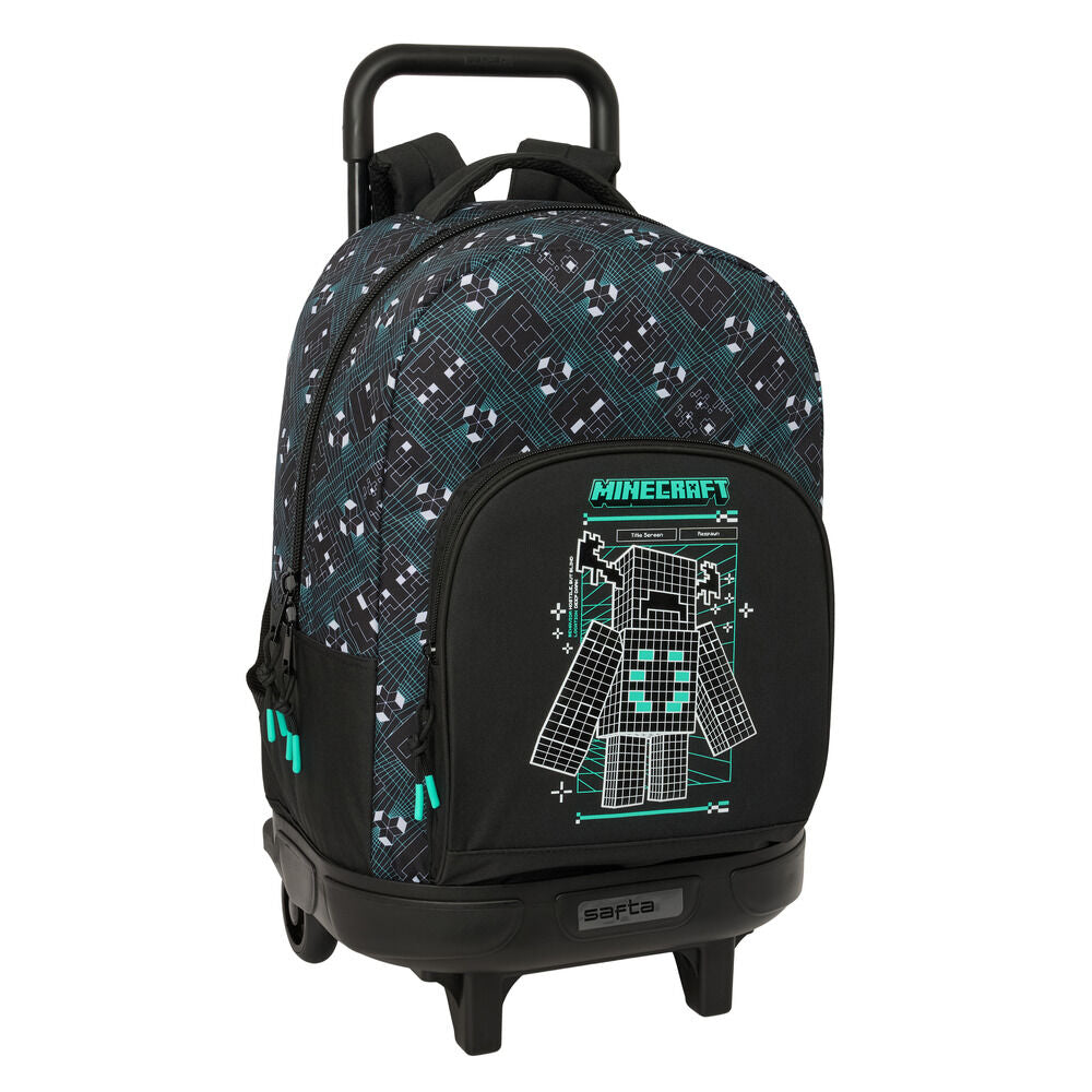 Trolley extraíble Minecraft Screen de SAFTA con mochila negra y detalles turquesa