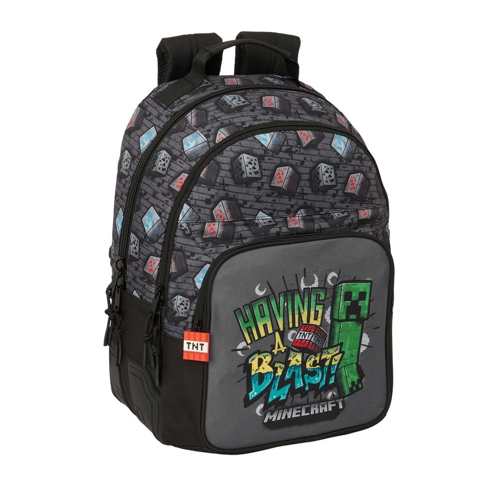 Mochila Minecraft Graffiti negra y gris con Creeper y TNT