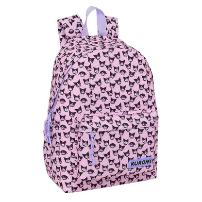 Mochila rosa Kuromi Hello Kitty con bolsillo frontal