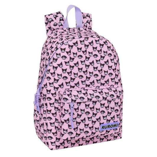 Mochila rosa Kuromi Hello Kitty con bolsillo frontal