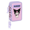 Portatodo triple Kuromi en tonos lila y rosa con material escolar