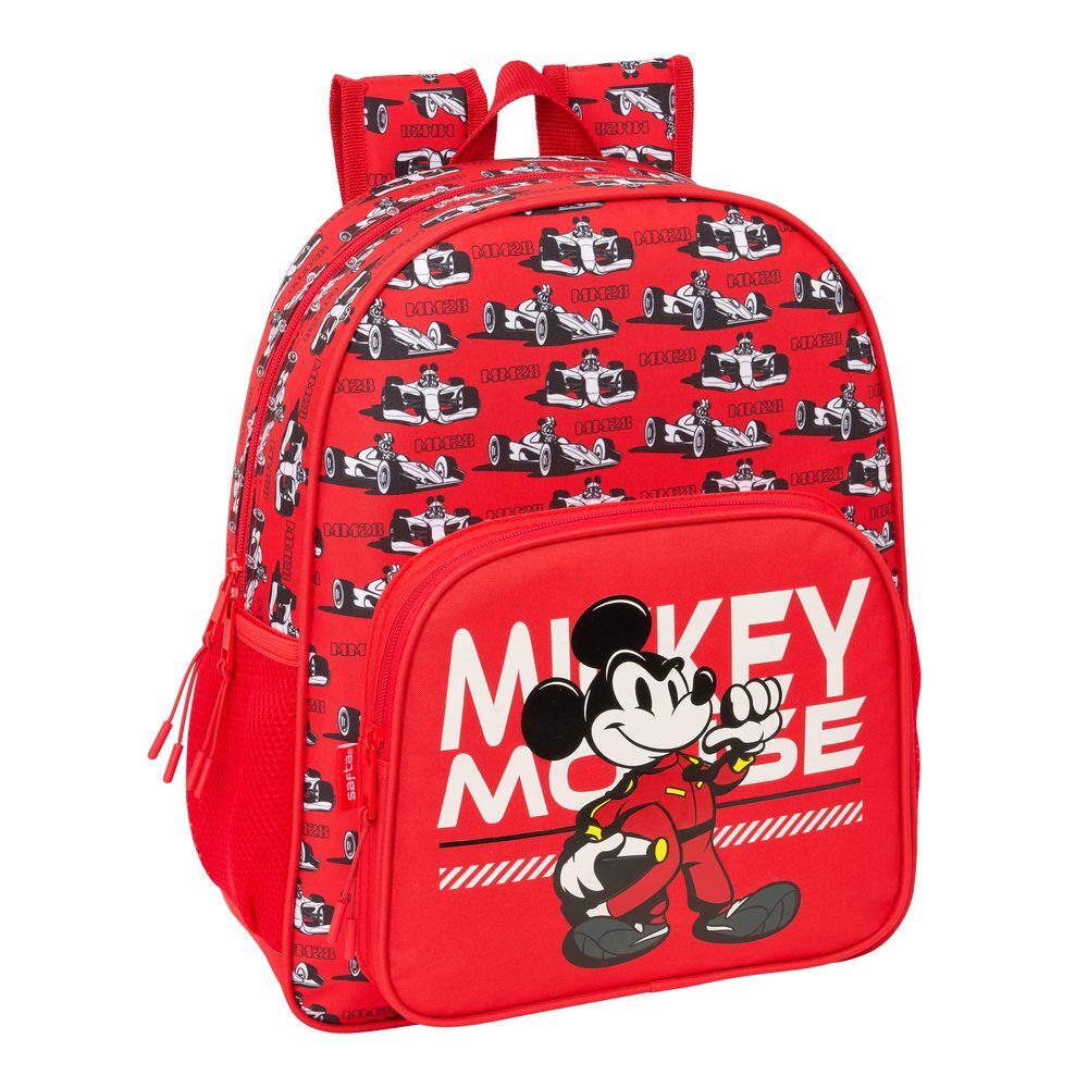 Mochila roja de Mickey Disney con estampado de coches de carreras