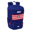Mochila zapatillero azul del Atlético de Madrid con franjas rojiblancas
