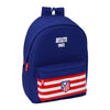 Mochila azul marino del Atlético de Madrid SAFTA con franjas rojas y blancas