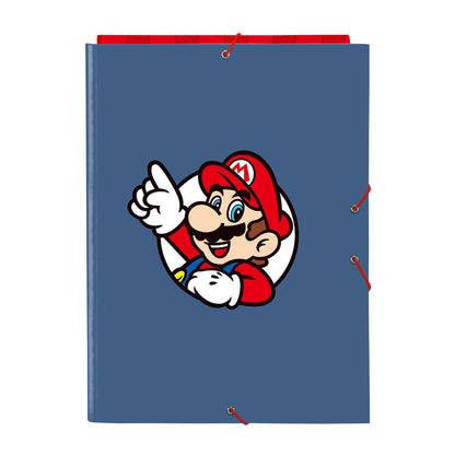 Carpeta A4 azul de Super Mario con cierre de gomas y tres solapas