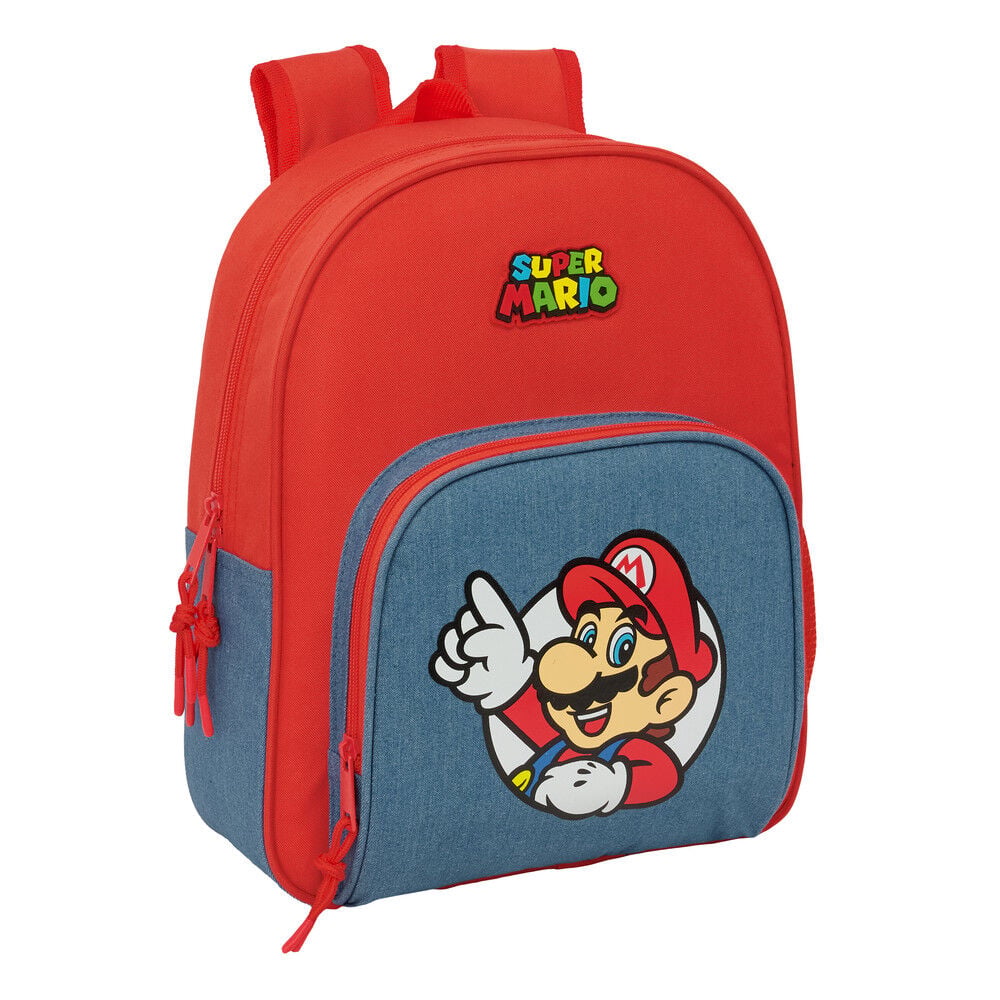 Mochila roja y azul de Super Mario con bolsillo frontal