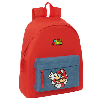 Mochila roja Super Mario SAFTA con bolsillo frontal azul