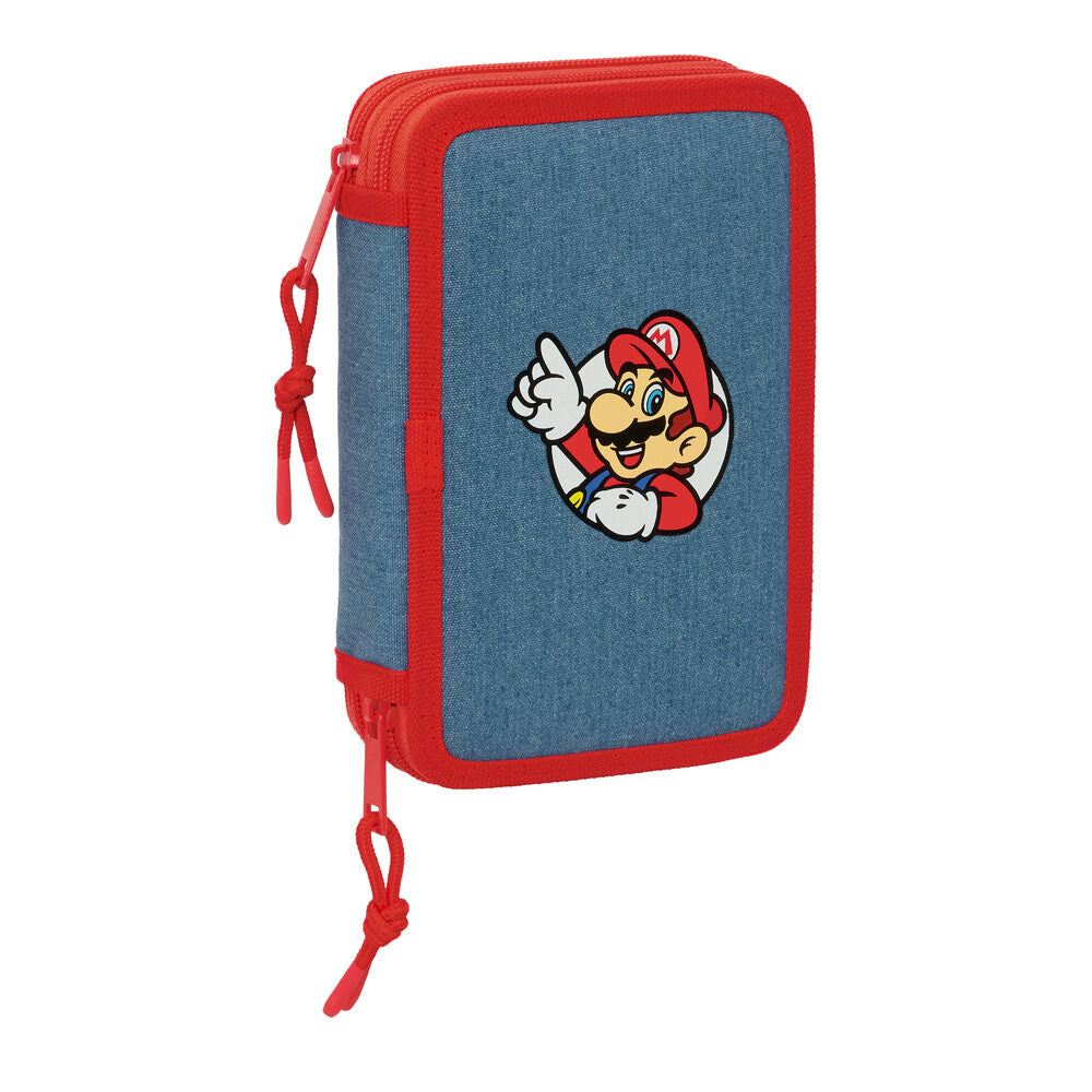Plumier doble Super Mario Bros azul y rojo con dos compartimentos