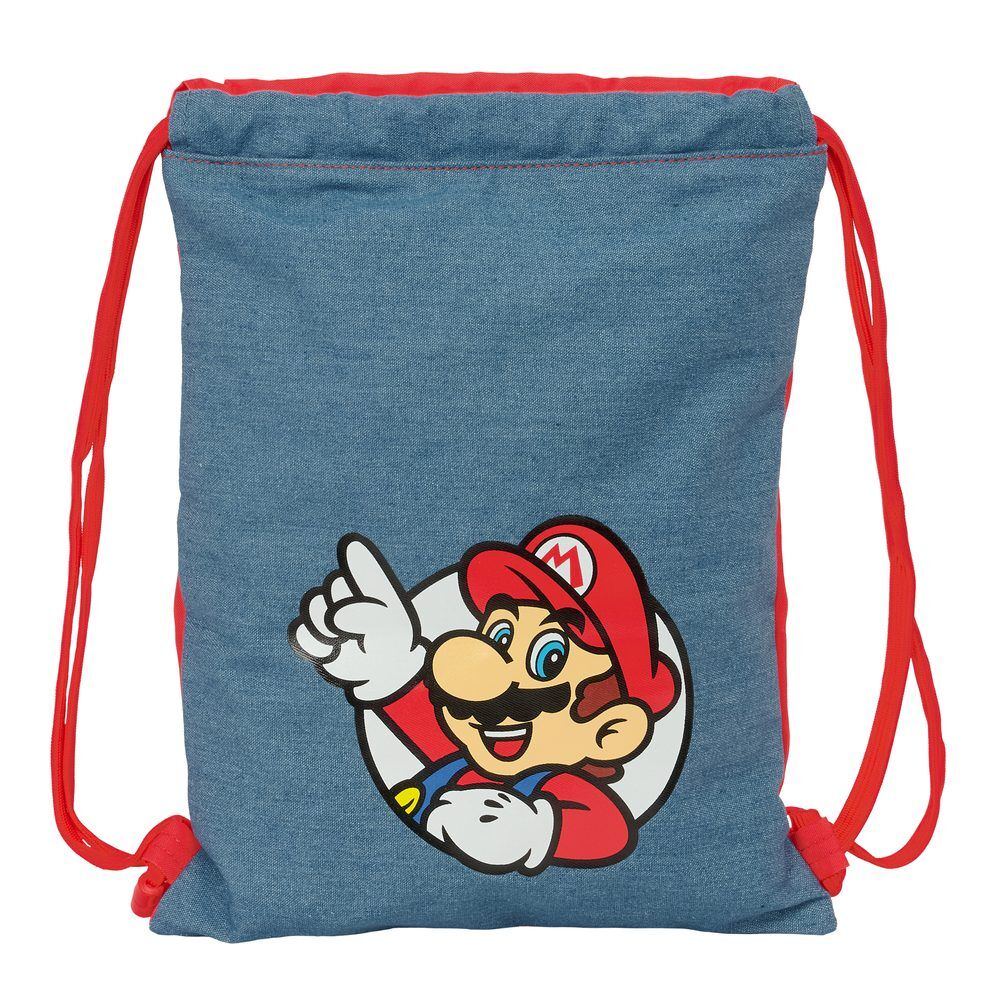 Saco escolar azul de Super Mario con cordones rojos