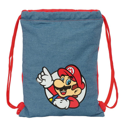 Saco escolar azul de Super Mario con cordones rojos