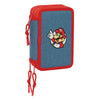 Plumier triple Super Mario azul y rojo con tres compartimentos