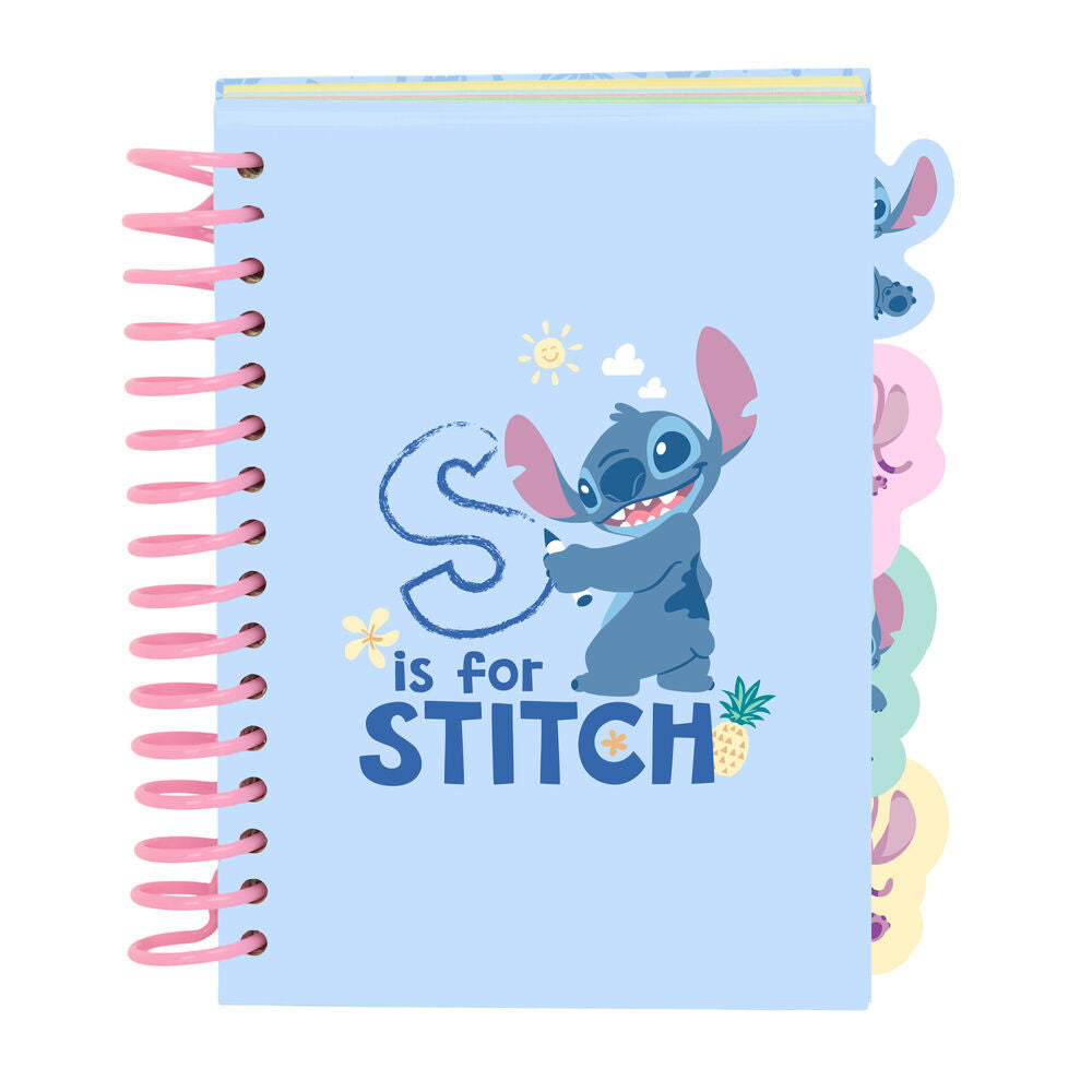 Cuaderno A6 azul de Stitch Disney con espiral rosa