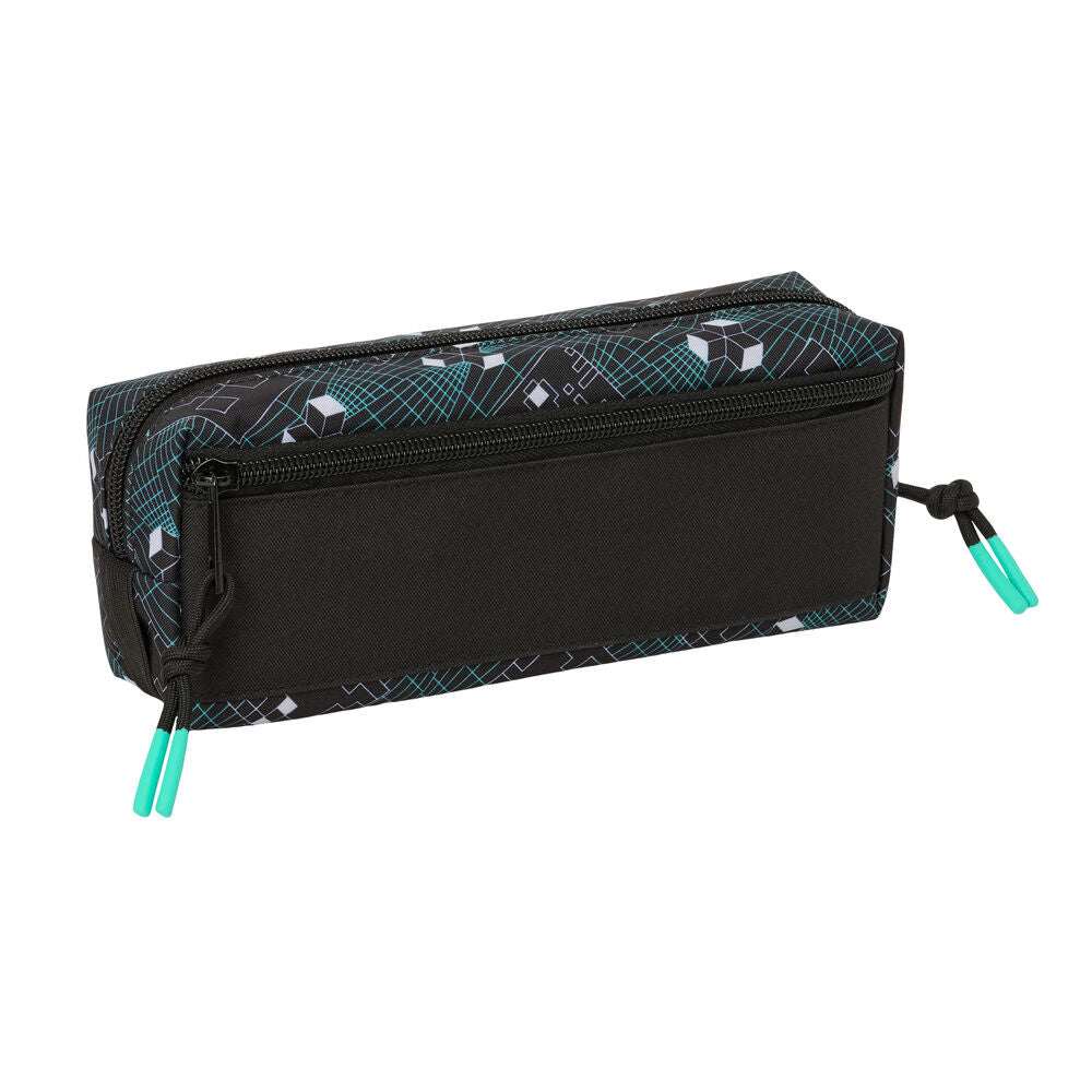 Portatodo triple Minecraft negro con tres cremalleras y detalles turquesa - 2