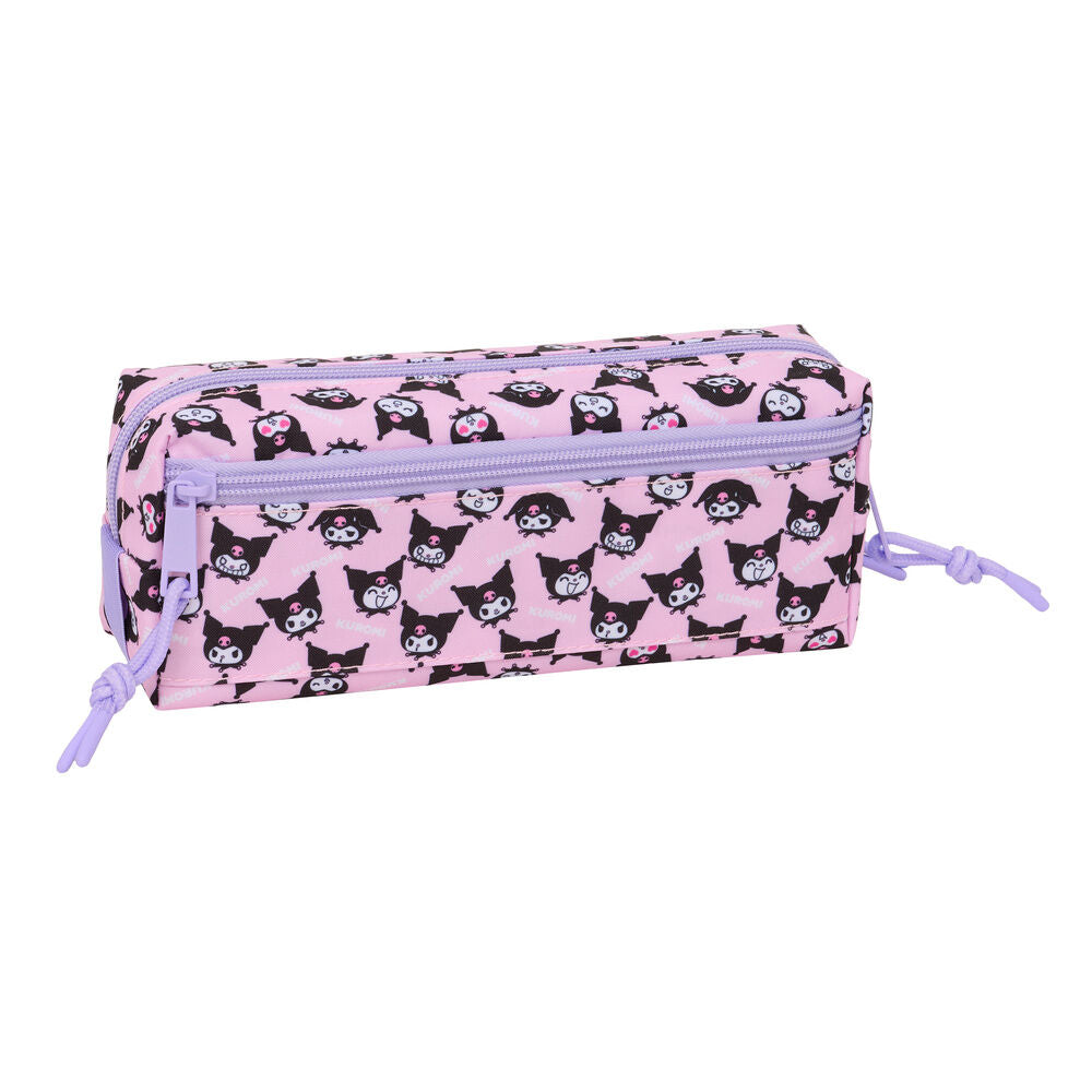 Portatodo triple Kuromi rosa con tres compartimentos y cremalleras lilas - 2