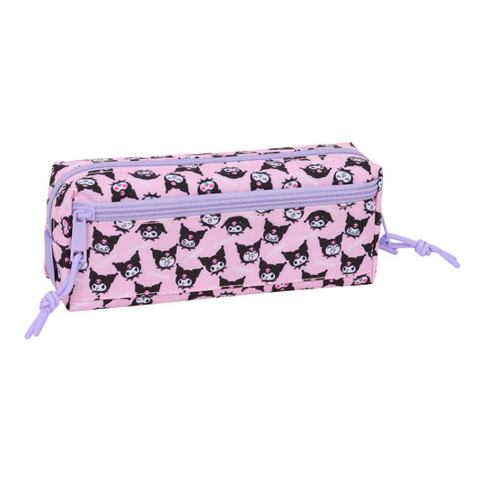 Portatodo triple Kuromi rosa con tres compartimentos y cremalleras lilas - 2