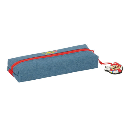Portatodo azul de Super Mario con cremallera roja y colgante de Mario - 2