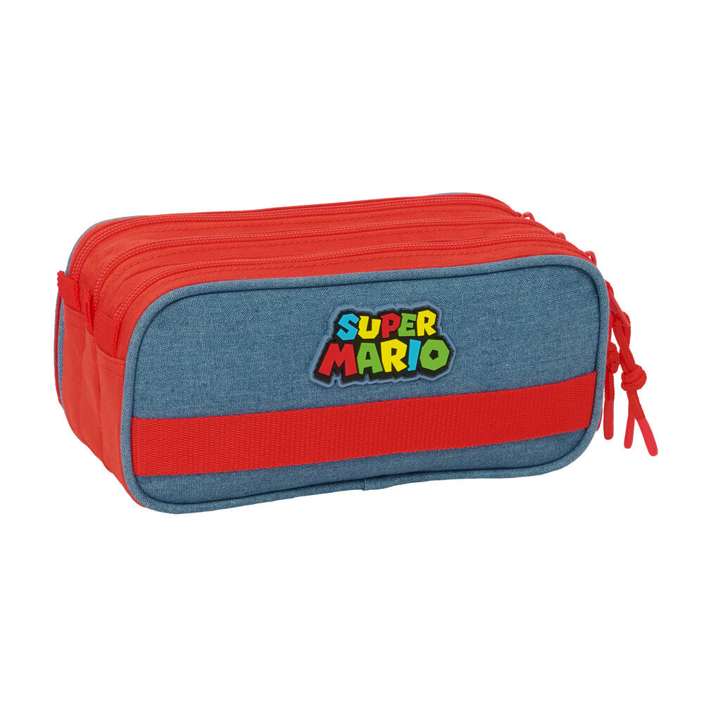 Portatodo triple Super Mario SAFTA azul y rojo con tres cremalleras - 2
