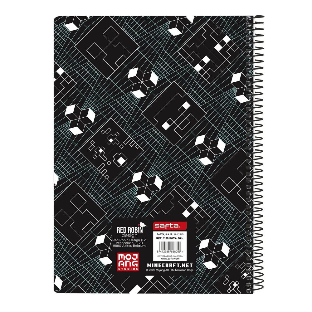 Cuaderno A5 Minecraft SAFTA negro con espiral metálico y personaje pixelado - 2