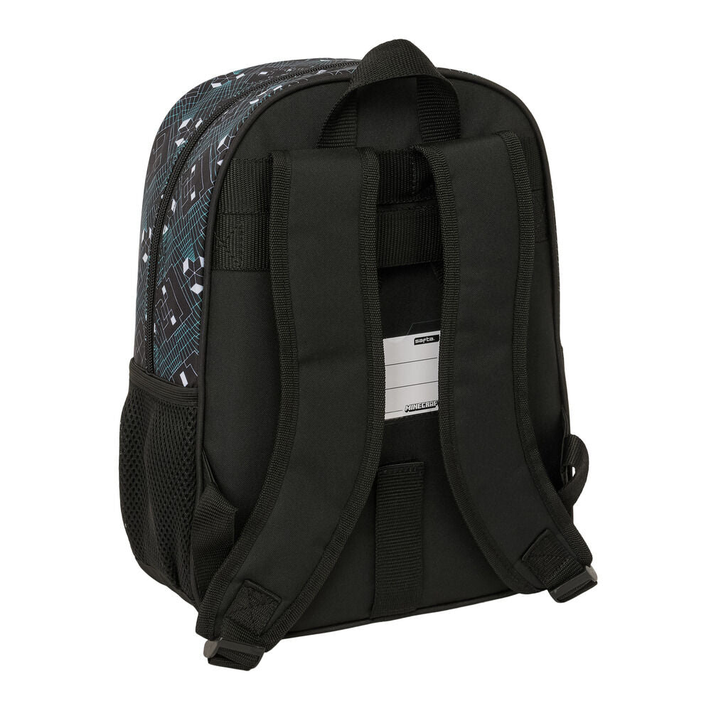 Mochila Minecraft Screen negra con personaje pixelado y detalles turquesa - 2