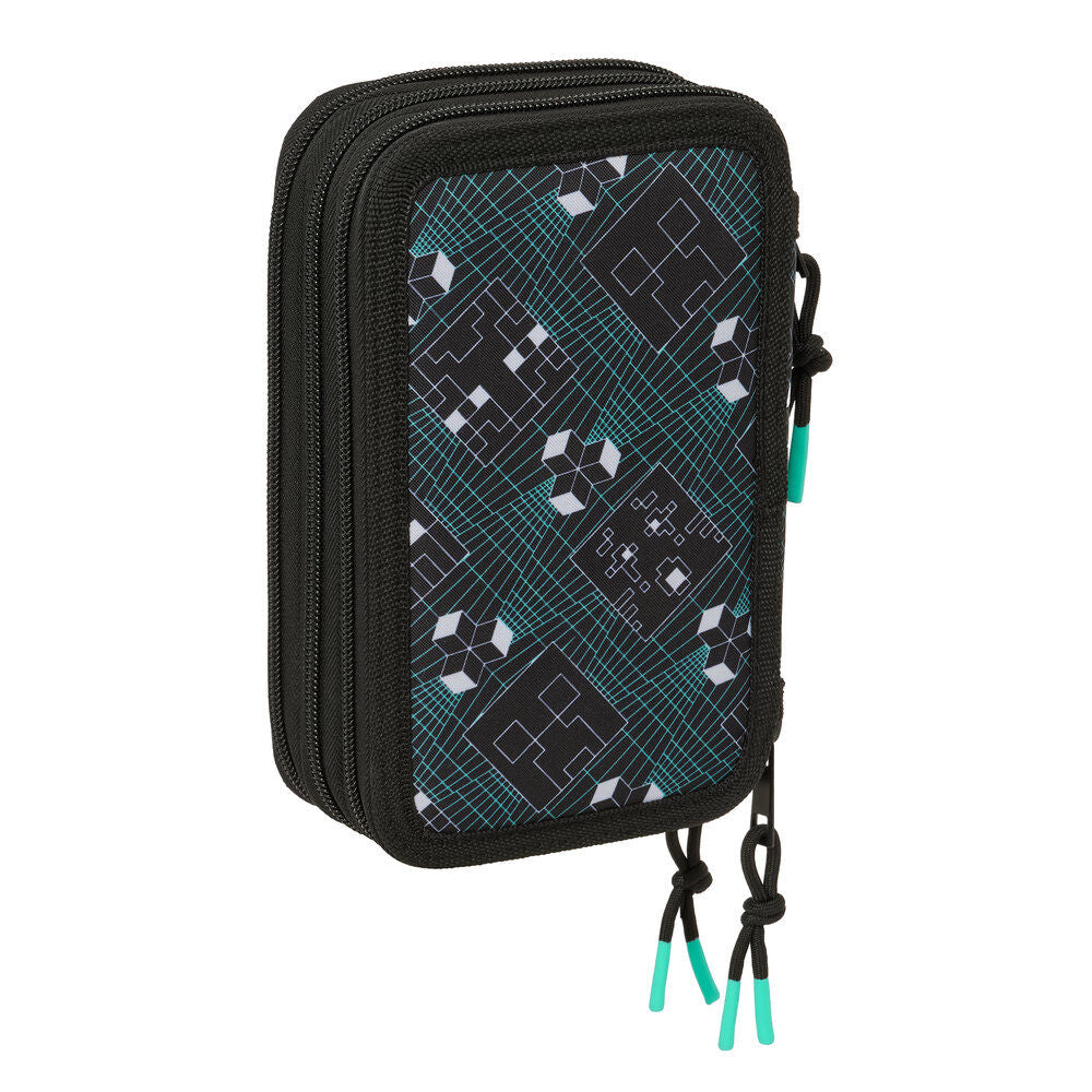 Plumier triple Minecraft negro con 37 piezas y tres compartimentos - 2