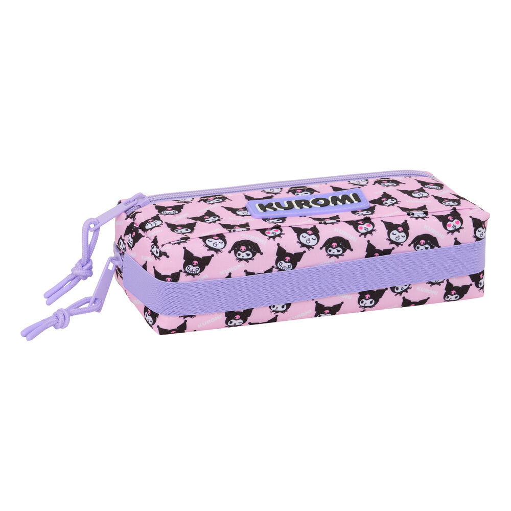 Portatodo triple Kuromi rosa con tres compartimentos y cremalleras lilas - 4