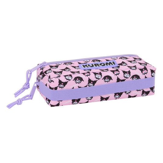 Portatodo triple Kuromi rosa con tres compartimentos y cremalleras lilas - 4