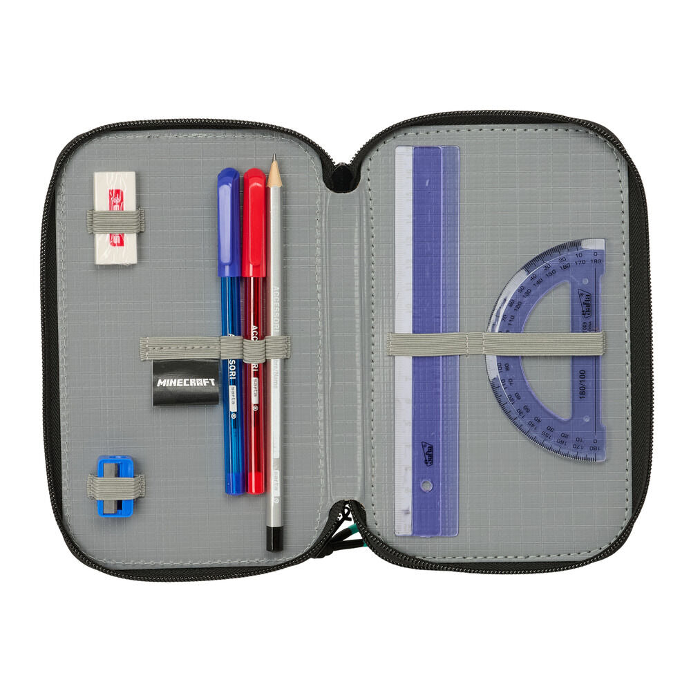 Plumier triple Minecraft negro con 37 piezas y tres compartimentos - 4