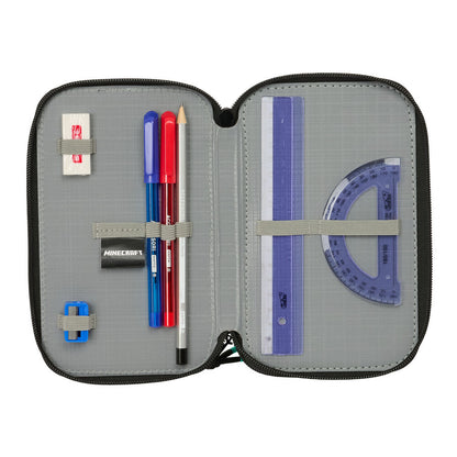 Plumier triple Minecraft negro con 37 piezas y tres compartimentos - 4
