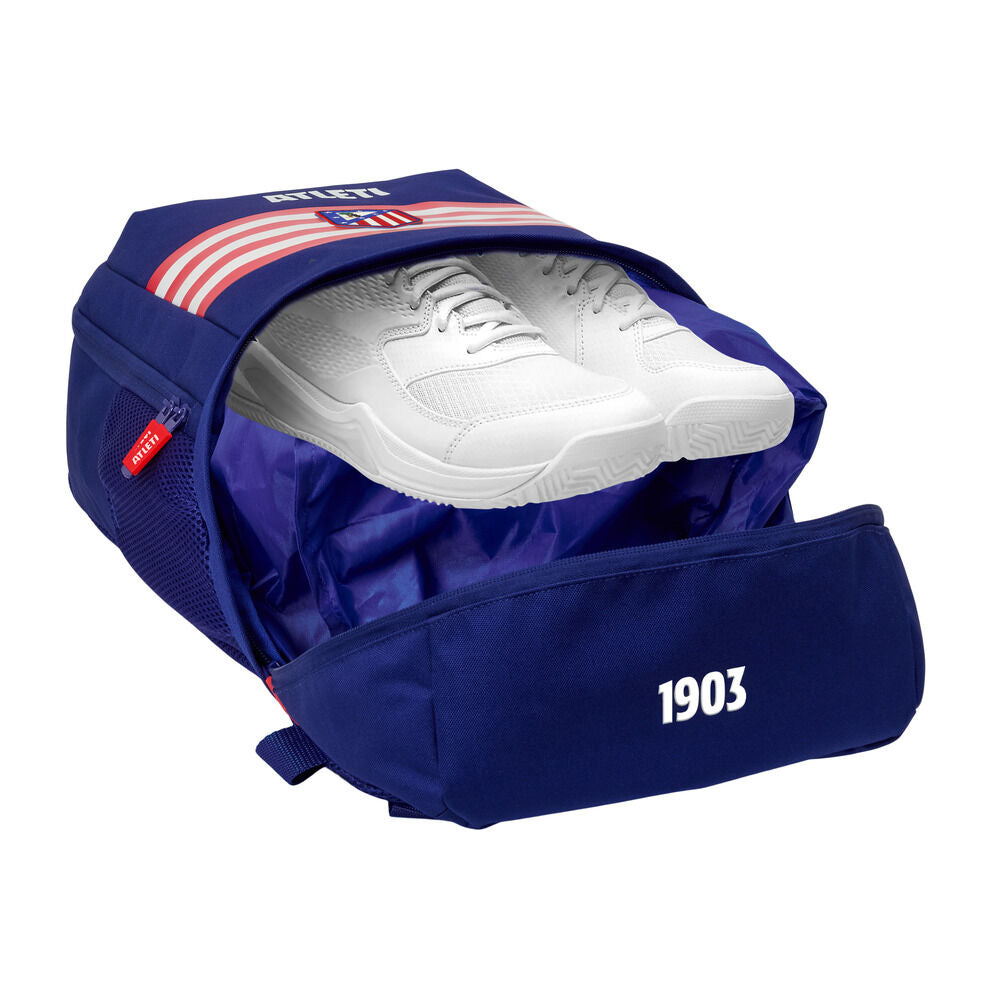 Mochila zapatillero azul del Atlético de Madrid con franjas rojiblancas - 4