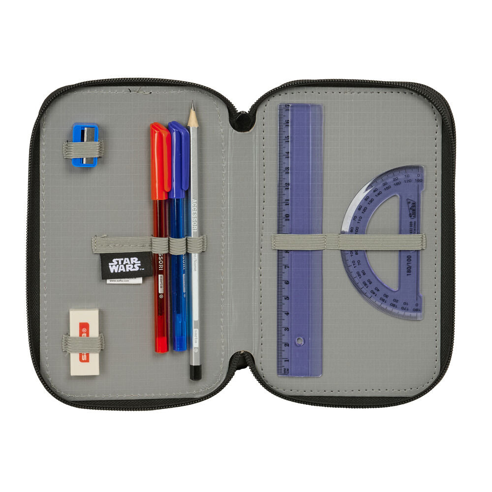 Portatodo triple Star Wars Mandalorian y Grogu con material escolar - 4