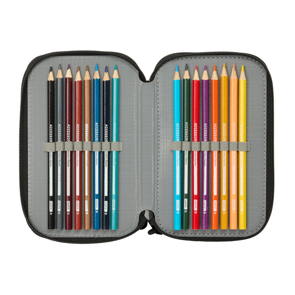 Plumier triple Minecraft negro con 37 piezas y tres compartimentos - 5