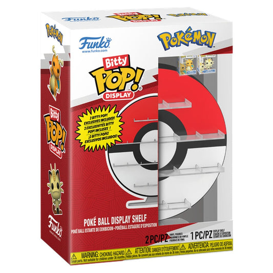 Display FUNKO Bitty POP! con diseño de Poké Ball y dos figuras Pokémon