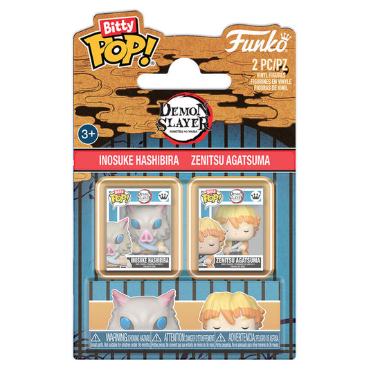 Blister Funko Bitty POP! con figuras de Inosuke y Zenitsu de Demon Slayer
