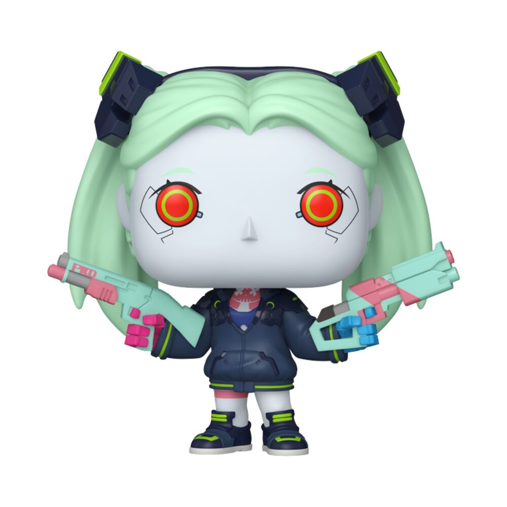 Figura Funko POP de Rebeca de Cyberpunk 2077 con dos pistolas