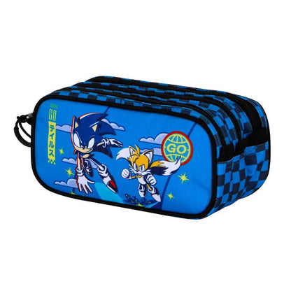 Portatodo triple azul de Sonic the Hedgehog con Sonic y Tails
