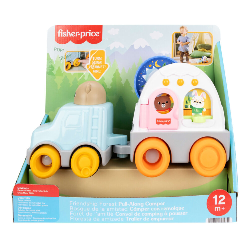 Caravana arrastrable Fisher-Price con todoterreno y remolque