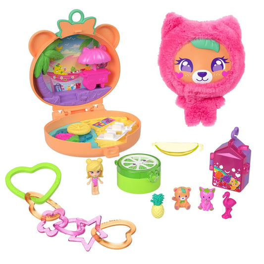 Estuche Polly Pocket con osito de peluche rosa, muñeca, mascotas y accesorios de fruta - 2