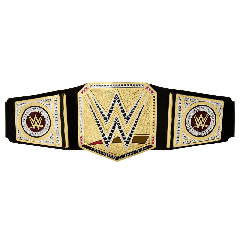 Cinturón del Campeonato Universal Indiscutible WWE con placas doradas y plateadas