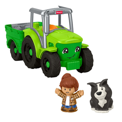 Tractor verde Fisher-Price Little People con remolque, granjero y perro