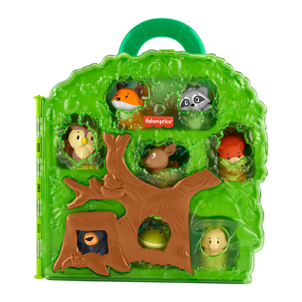 Estuche portátil en forma de árbol con 8 figuras de animales del bosque Little People
