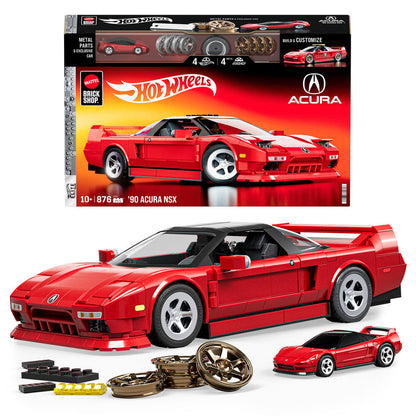 Set Mattel Brick Shop Hot Wheels ’90 Acura NSX rojo con coche metálico