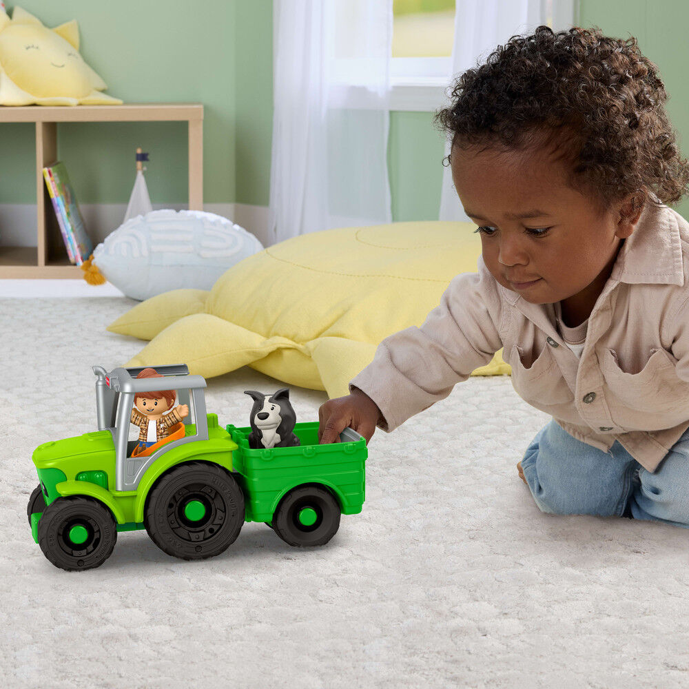 Tractor verde Fisher-Price Little People con remolque, granjero y perro - 2