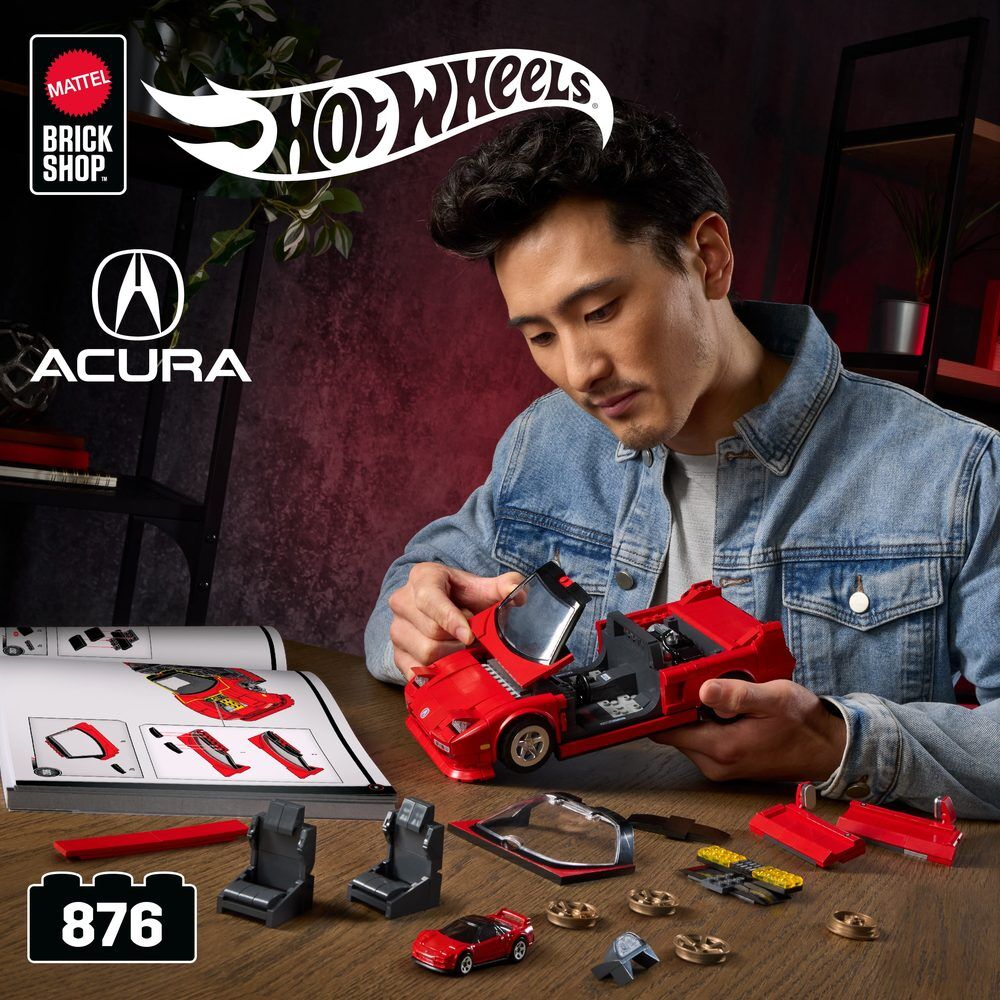 Set Mattel Brick Shop Hot Wheels ’90 Acura NSX rojo con coche metálico - 2