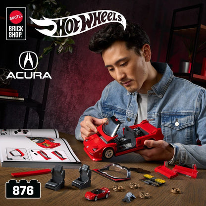 Set Mattel Brick Shop Hot Wheels ’90 Acura NSX rojo con coche metálico - 2
